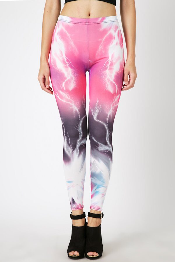 Fashion Leggings กางเกงเลกกิ้งขายาวลายอัสนีบาต - สีชมพู+เทา - Image 3
