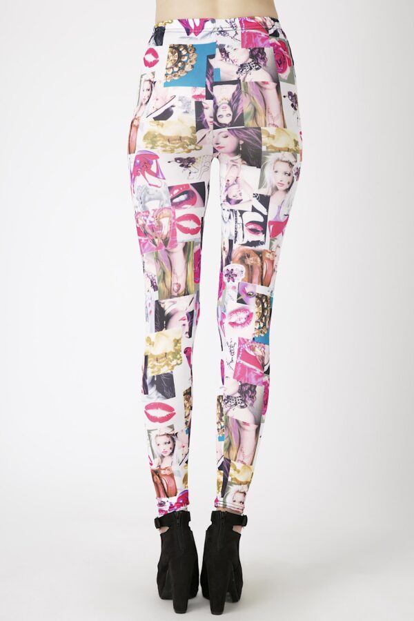 Fashion Leggings กางเกงเลกกิ้งขายาวลายเลดี้ - สีขาว+ชมพูฮ๊อตพิ้งค์ - Image 4